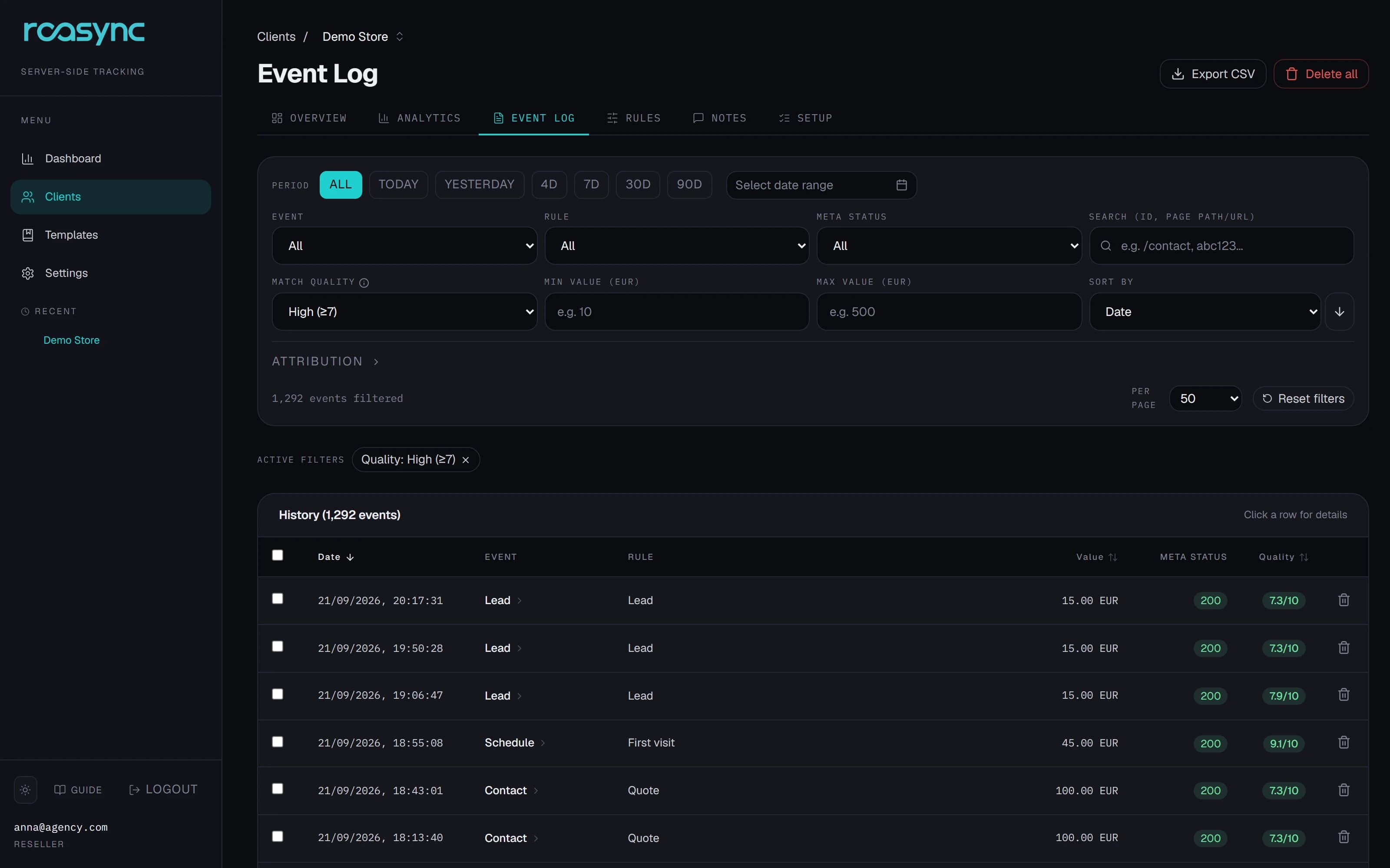 Screenshot: Event Log